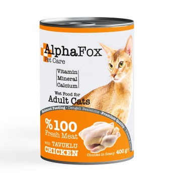 ALPHA FOX YETİŞKİN KEDİ KONSERVE 400 GR - TAVUKLU (KÜP)