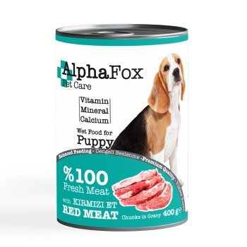 ALPHA FOX YAVRU KÖPEK KONSERVE 400 GR - KIRMIZI ETLİ (KÜP)